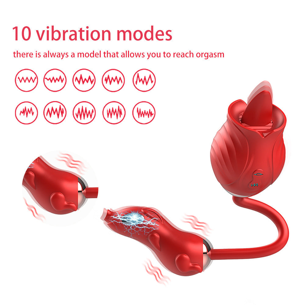 Lurevibe - New Rose Double Head Tongue Licking Vibration Jump Egg For Women