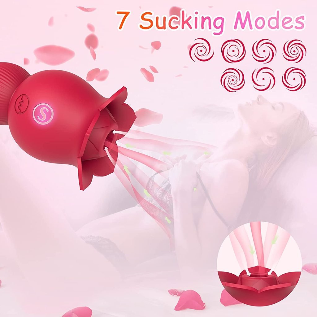 Lurevibe - Rose Sucking and Tongue Vibrator 2 in 1 Rose Toy