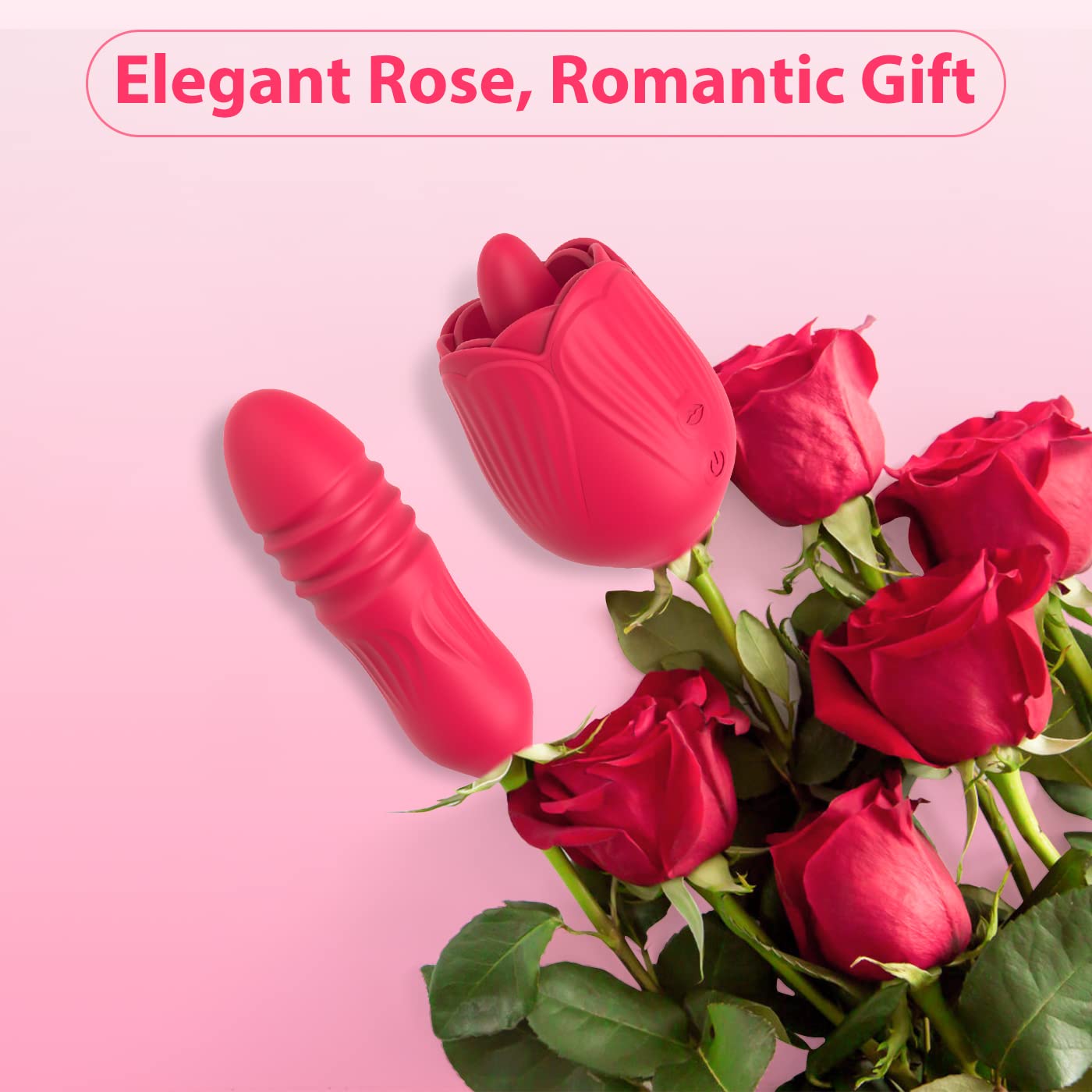 Lurevibe - Rose Female Tongue Licking Egg Jumping Telescopic Masturbation Device Double-headed Vibrating Sex Toy