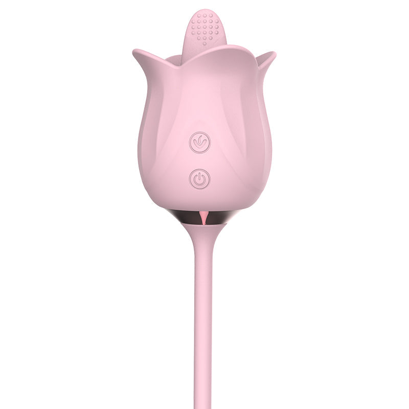 Lurevibe - 3-in-1 Blooming Sexy Pink Rose Toy Rotating Pearls Telescopic Tongue-licking Vibrator