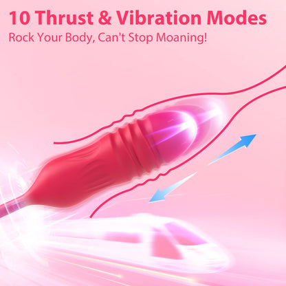 Lurevibe - Rose Female Tongue Licking Egg Jumping Telescopic Masturbation Device Double-headed Vibrating Sex Toy