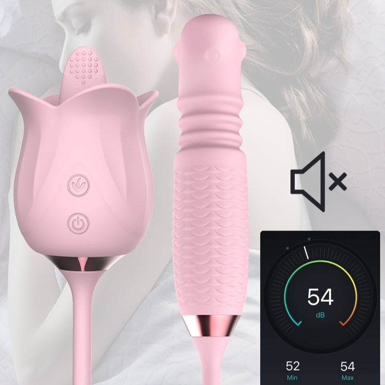 Lurevibe - 3-in-1 Blooming Sexy Pink Rose Toy Rotating Pearls Telescopic Tongue-licking Vibrator