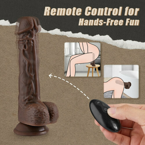 Lurevibe - 9.05 Inch Realistic 8 Thrusting Vibrating Heating Black Dildo with Remote Control