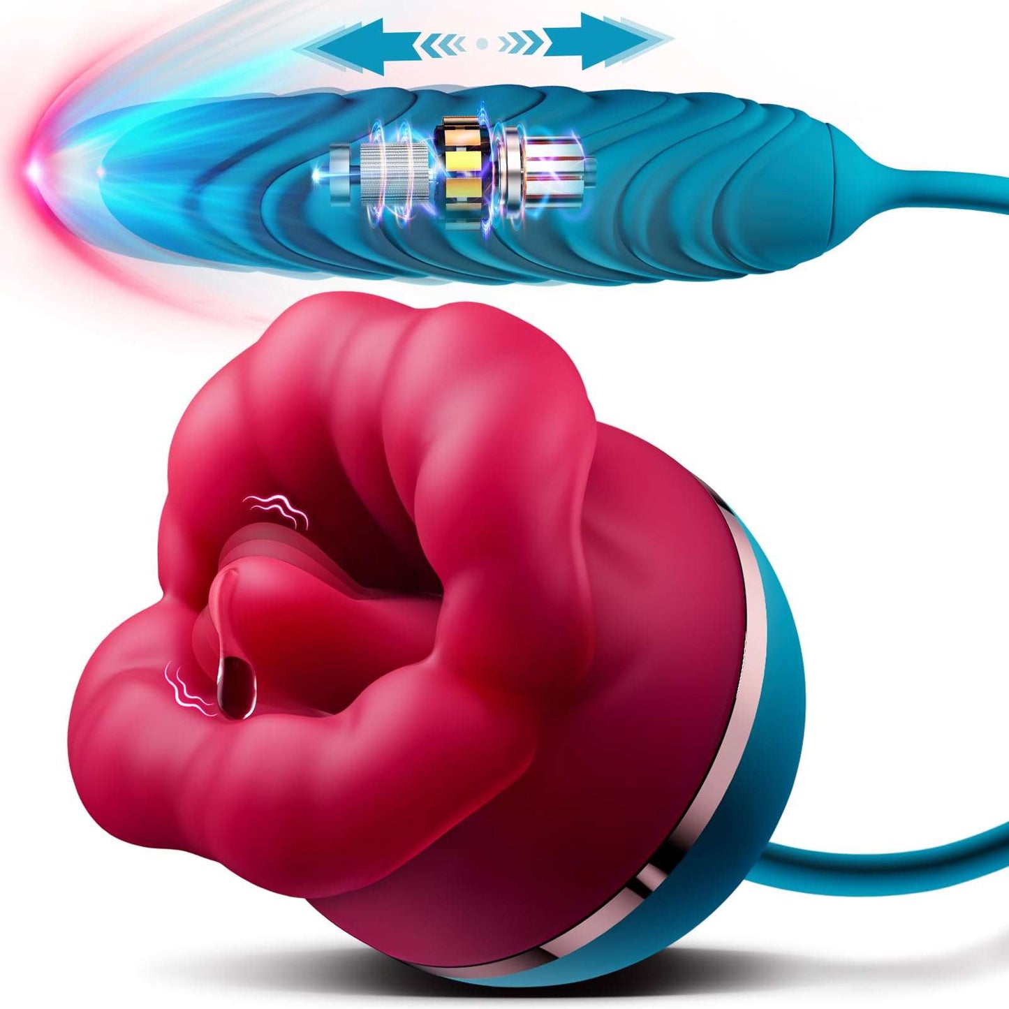 Lurevibe - Big Mouth 3in1 Rose shaped Vibrator With 9 Tongue Licking & 6 Thrusting G Spot Dildo