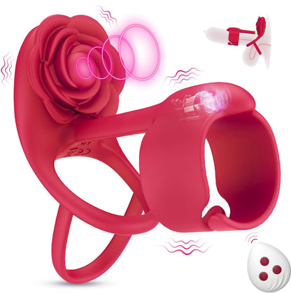 Lurevibe - 3 IN 1 Vibrating Rose Penis Ring with 10 Vibration