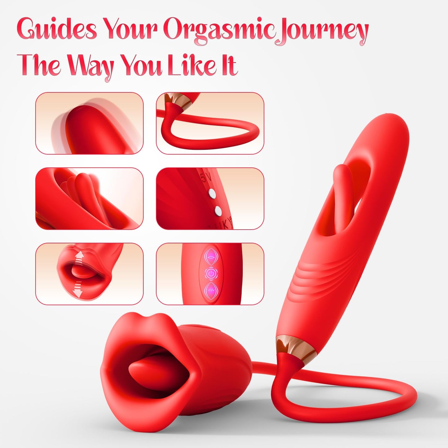 Lurevibe - Rose Muncher Lip Tongue Suction Vibrator With Patting Dildo Vibrator