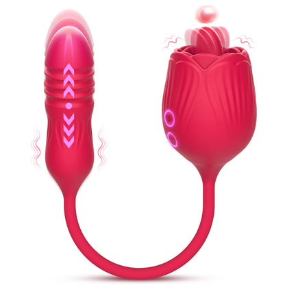 Lurevibe - Rose Female Tongue Licking Egg Jumping Telescopic Masturbation Device Double-headed Vibrating Sex Toy