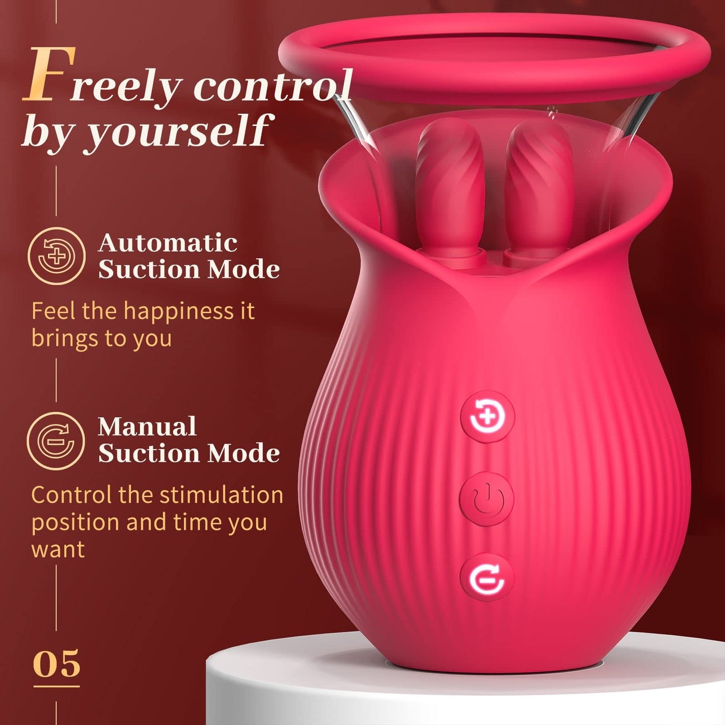 Lurevibe - Rose Romeo - 3in1 Rose Sex Toy with 2 Suction Cups, Adult Toys Female Clitoral Nipple Vibrators with 10 Licking Sucking Vibrating